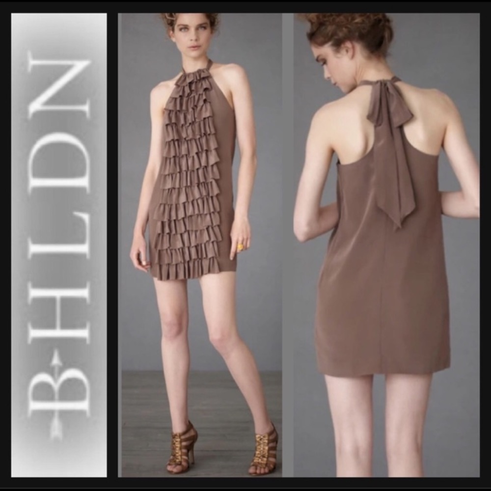 BHLDN Va Et Vien Ruffled 100% Silk Dress Brown‎ Size 2